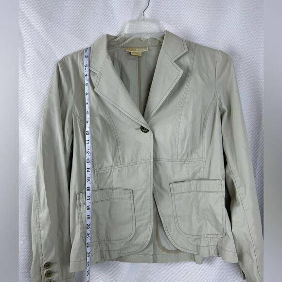 Michael Kors Womens One Button Blazer Suit Jacket Tan 100% Cotton Size 14 - Picture 2 of 12